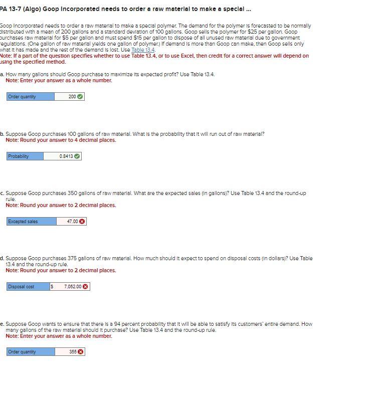 PA 137 (Algo) Goop Incorporated needs to order a