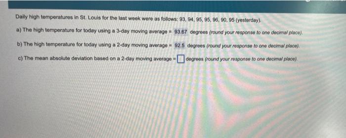 Daily high temperatures in St. Louis for the last