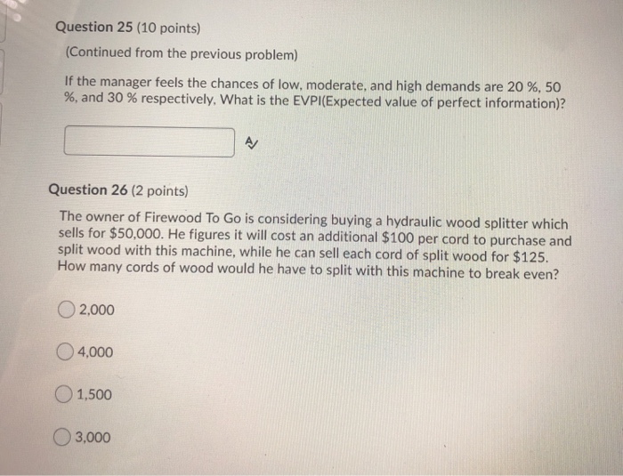 Question 23 (10 points) The operations manager
