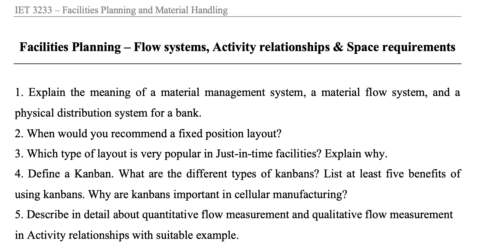 IET 3233 Facilities Planning and Material