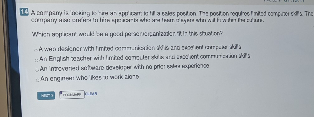 TIME LEFT: 01:19:37 12 Which task should a human