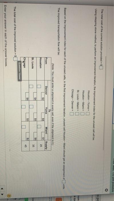 Consider the transportation table below. The