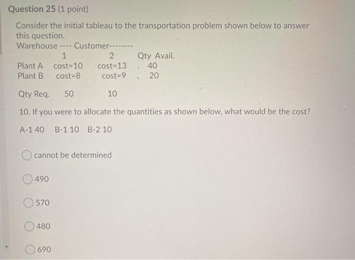 Question 25 (1 point) Consider the initial