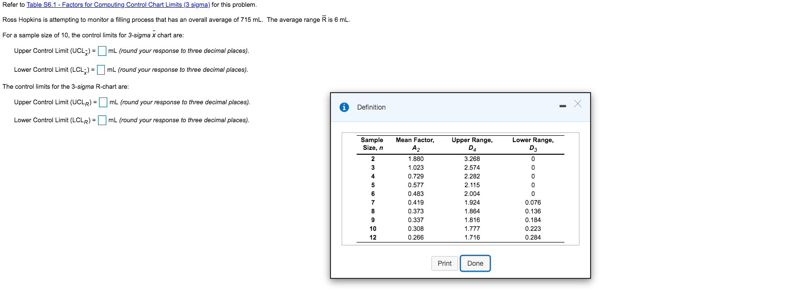 Refer to Table 56.1 - Factors for Computing