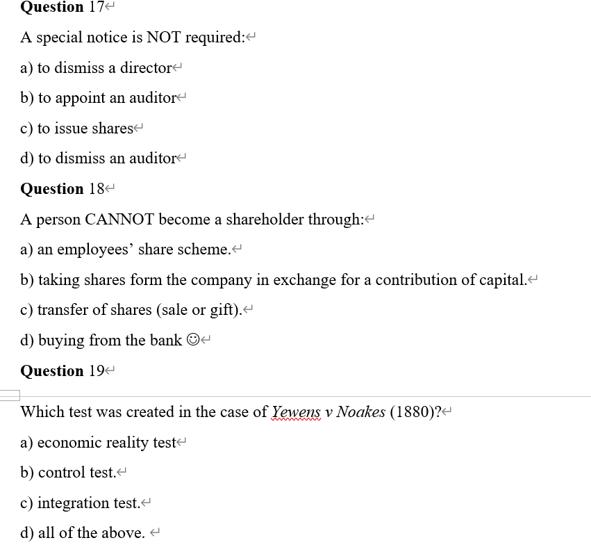 Question 174 A special notice is NOT required: <