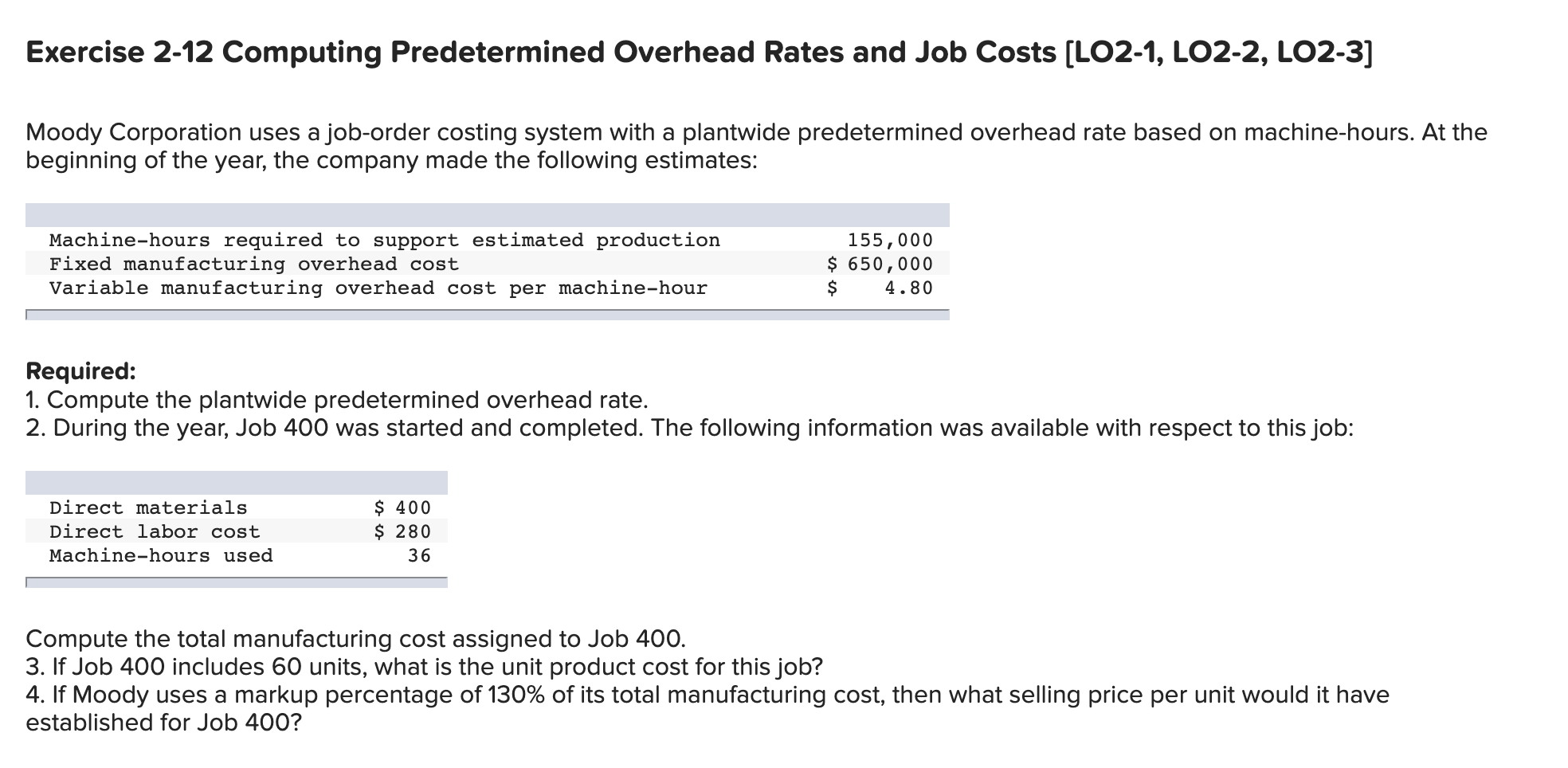 Exercise 2-3 Computing Total Job Costs and Unit