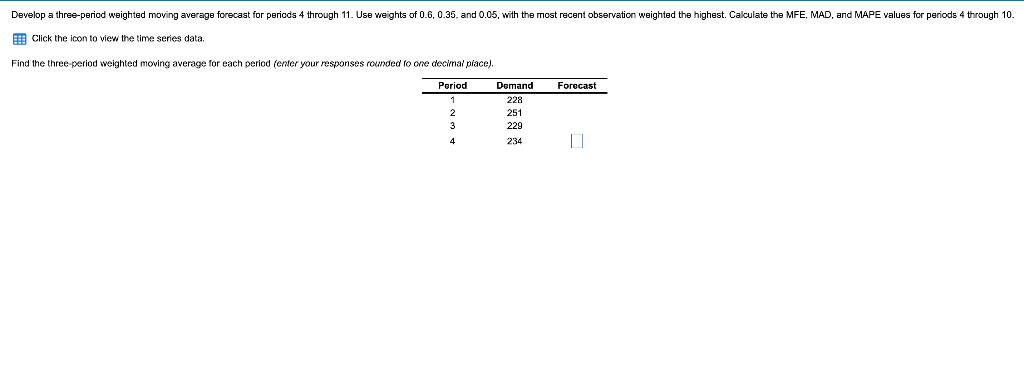 Develop a three-period weighted moving average
