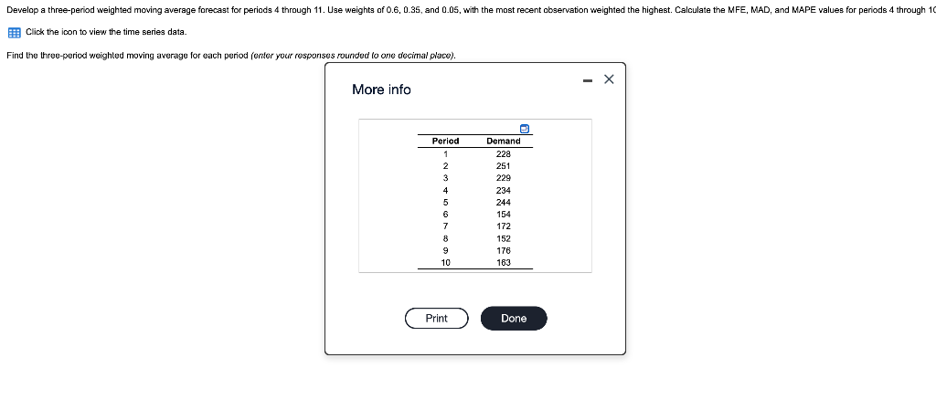 Develop a three-period weighted moving average