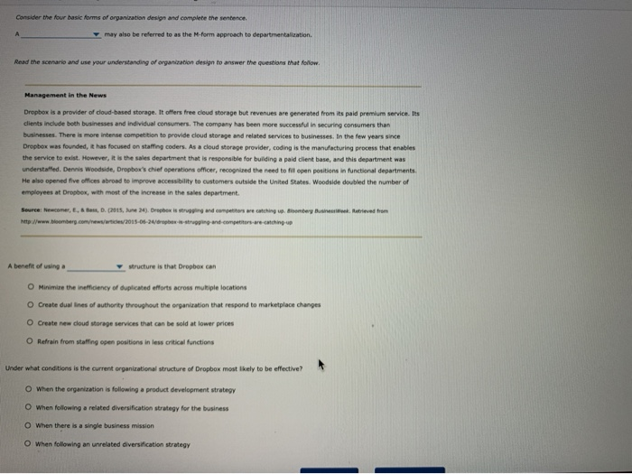 Consider the four basic forms of organization