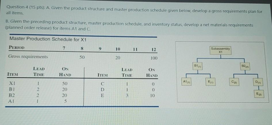 Question 4 (15 pts): A. Given the product