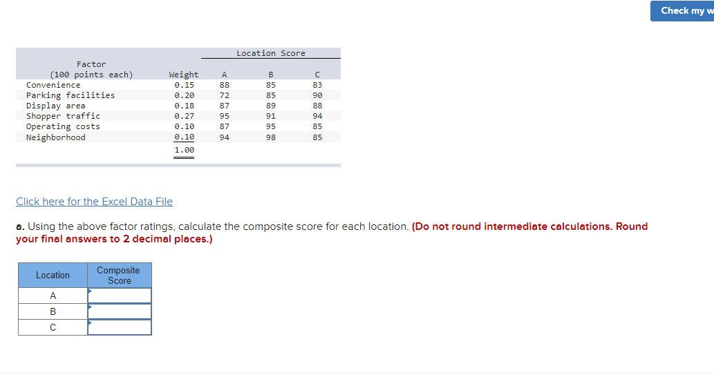 Check my w Location Score A Factor (100 points