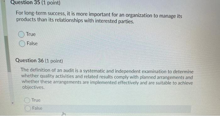 Question 35 (1 point) For long-term success, it