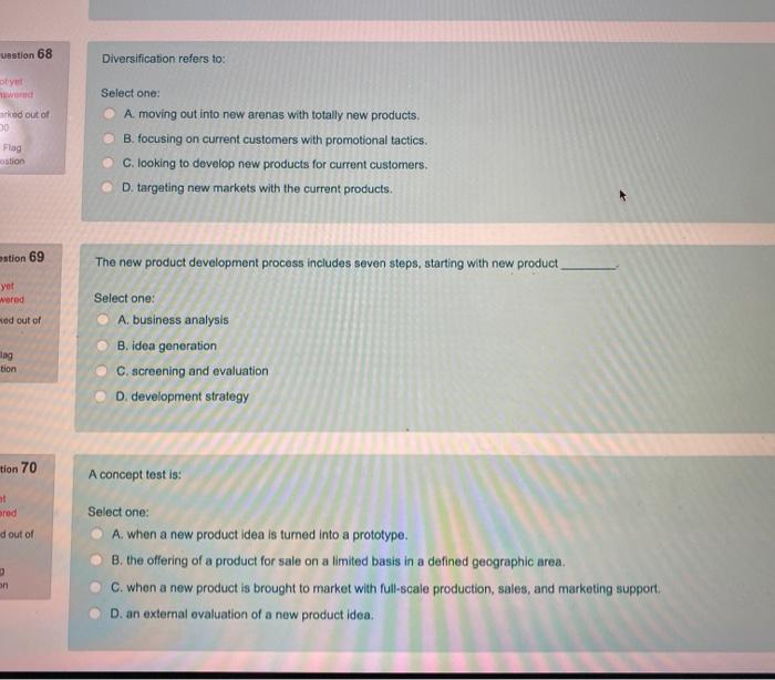 Destion 68 Diversification refers to: olyot arked