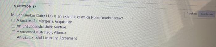 QUESTION 17 1 points Muller Quaker Dairy LLC is