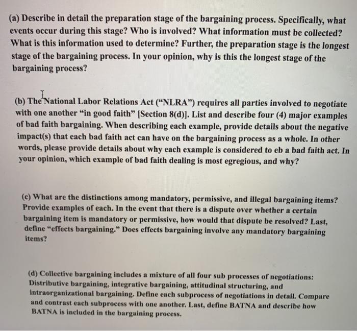 (a) Describe in detail the preparation stage of