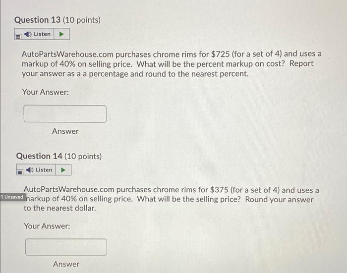 Question 13 (10 points) Listen