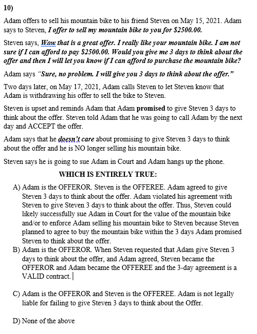 10) Adam offers to sell his mountain bike to his