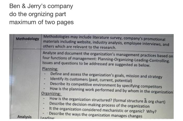 Ben & Jerry's company do the orgnizing part