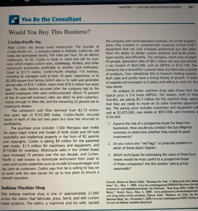 CHAPTER 7. BUYING AN EXISTING BUSINESS 281 You Be