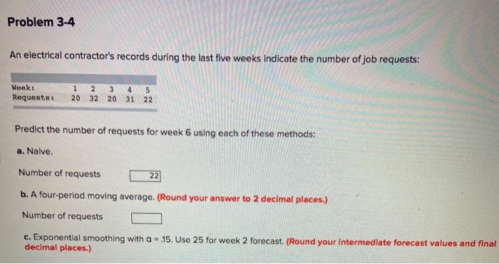 Problem 3-4 An electrical contractor's records