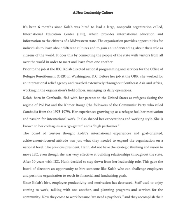 A New Leadership Culture It's been 6 months since