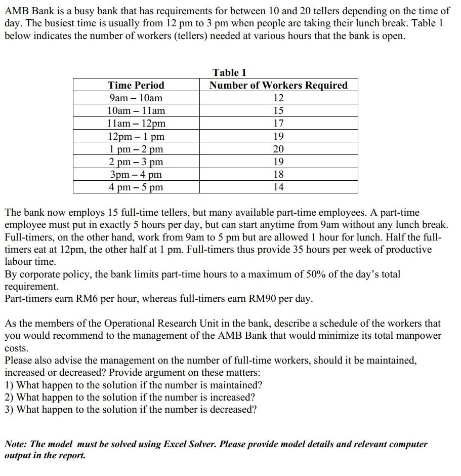 AMB Bank is a busy bank that has requirements for