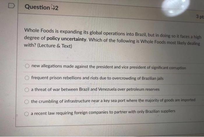 Question 2 3pt Whole Foods is expanding its