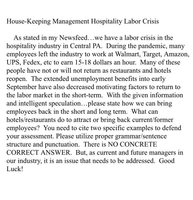House-Keeping Management Hospitality Labor Crisis