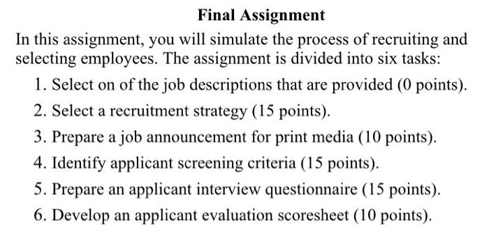 Final Assignment In this assignment, you will