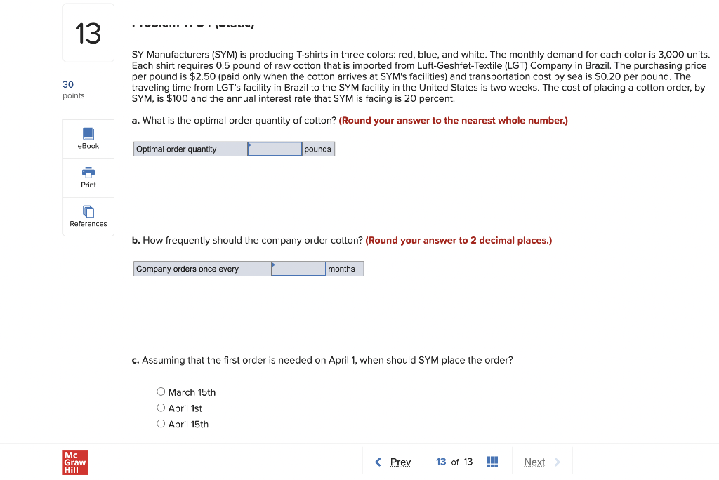 SY Manufacturers (SYM) is producing T-shirts in