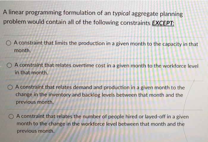 A linear programming formulation of an typical