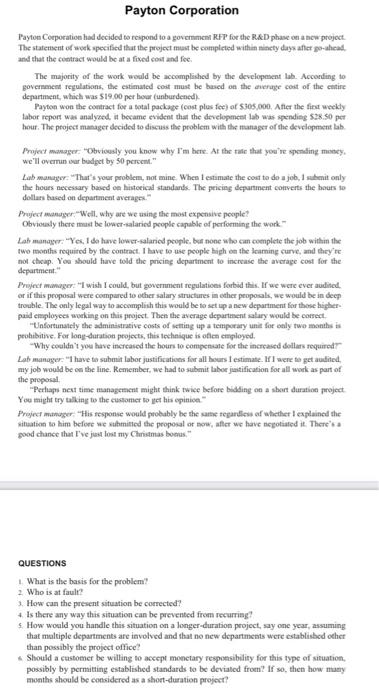 Payton Corporation Payton Corporation had decided