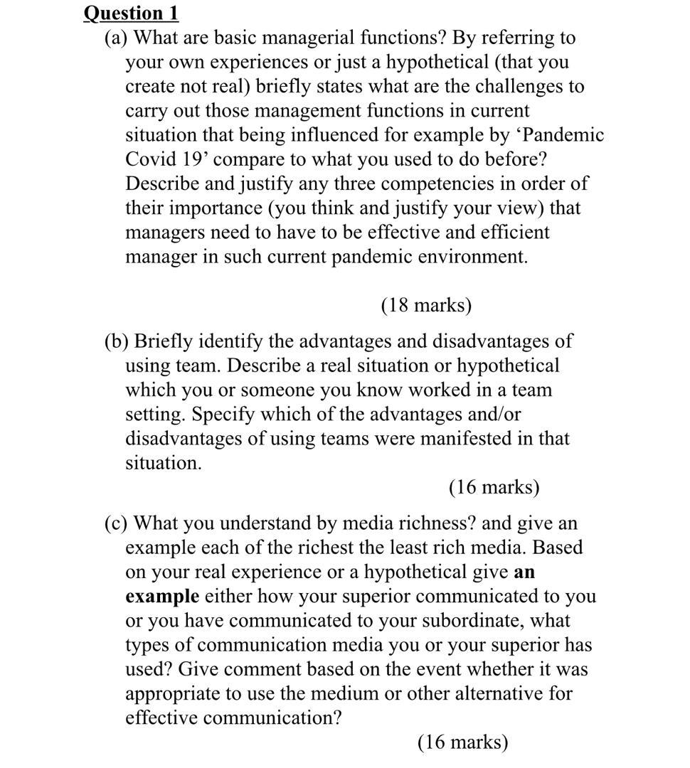 Question 1 (a) What are basic managerial