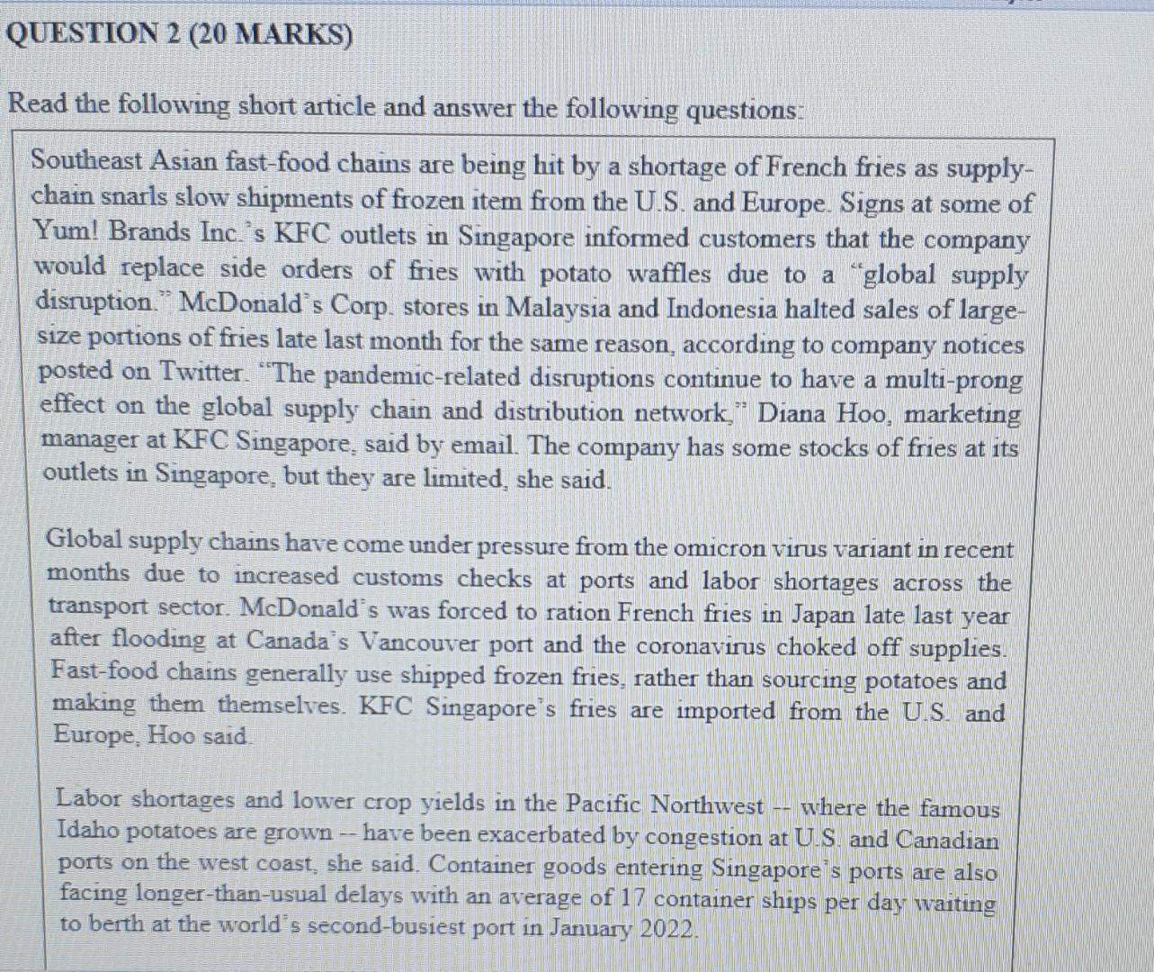 Please solve it ASAP. TQ question a QUESTION 2