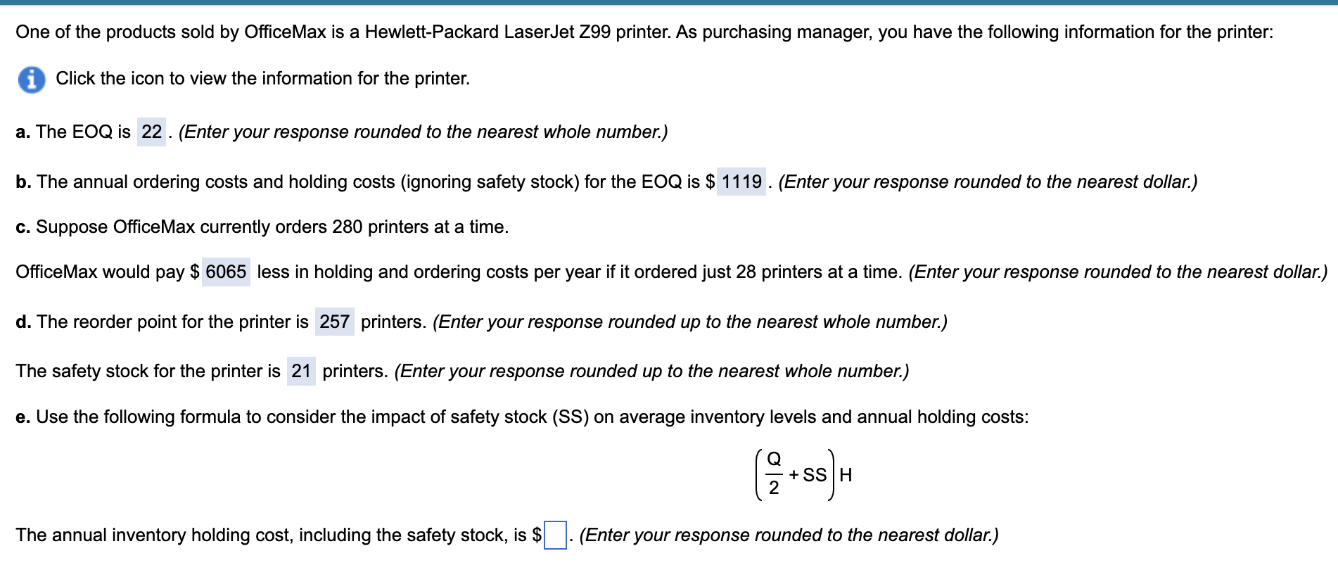Average weekly demand (52 weeks per year): 59