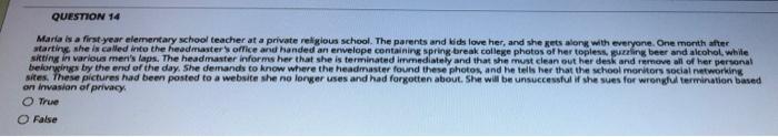 QUESTION 14 Maria is a first year elementary
