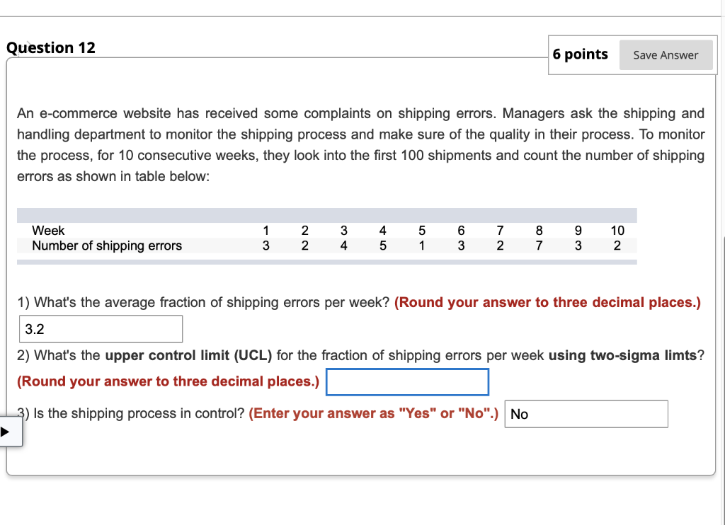 Question 12 6 points Save Answer An e-commerce