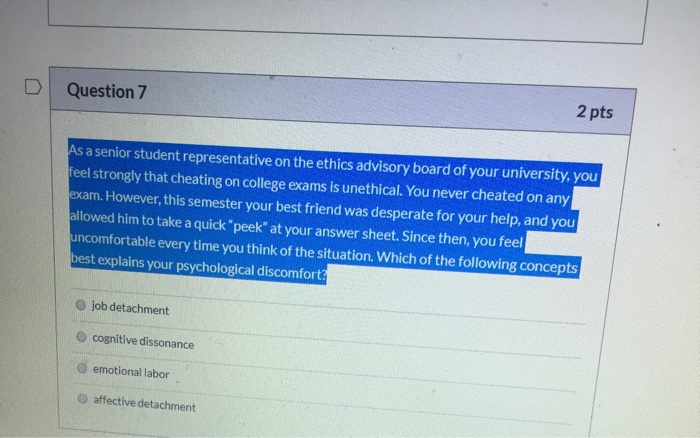 Question 7 2 pts As a senior student