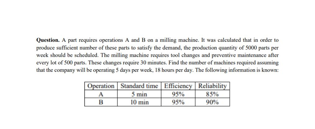Question. A part requires operations A and B on a