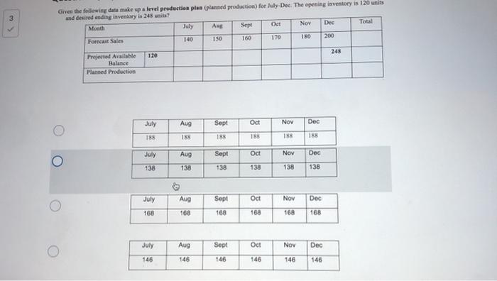 3 Given the following data make up a level
