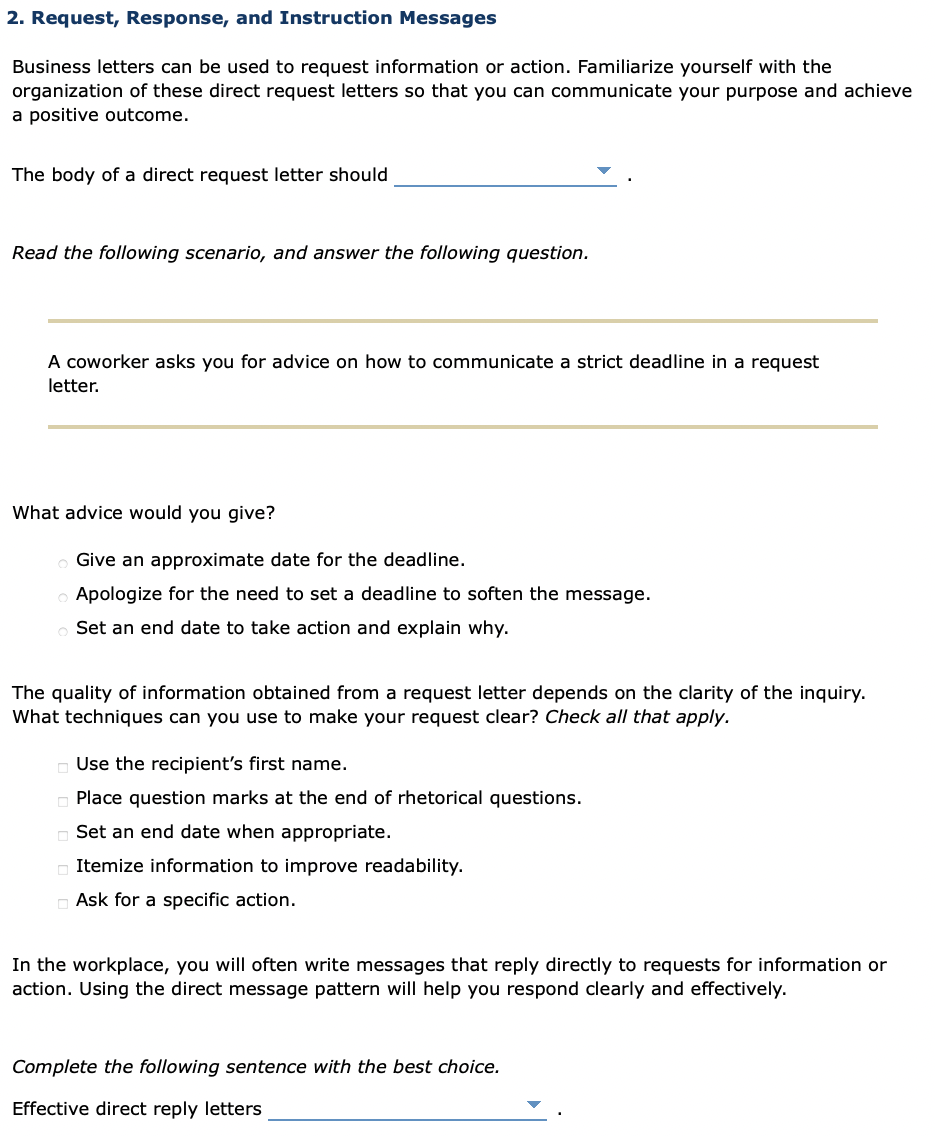 Options for first blue: - explain the request