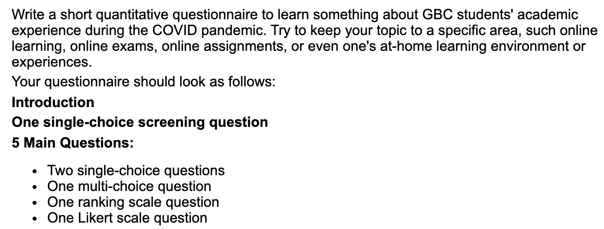 Write a short quantitative questionnaire to learn