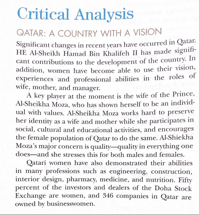 Critical Analysis QATAR: A COUNTRY WITH A VISION