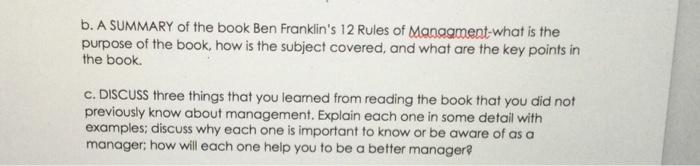b. A SUMMARY of the book Ben Franklin's 12 Rules