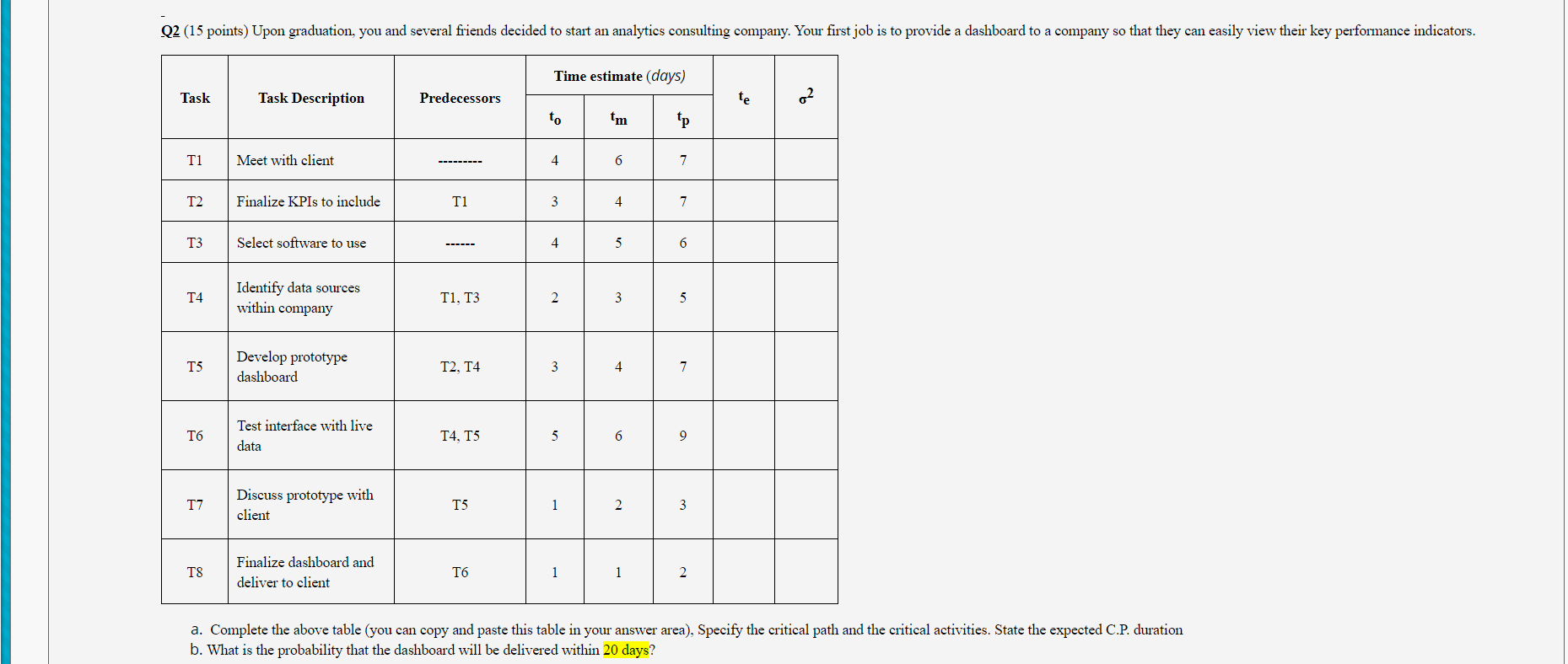 Q2 (15 points) Upon graduation, you and several