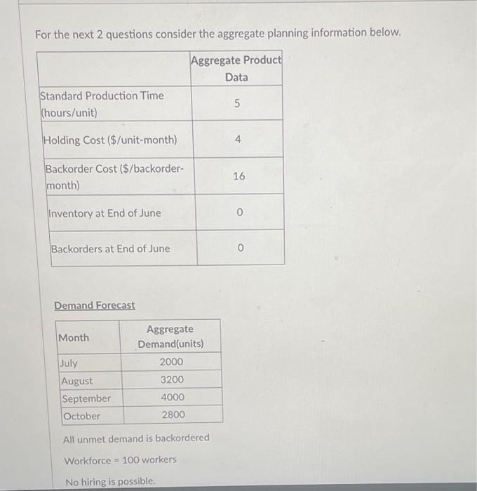 For the next 2 questions consider the aggregate