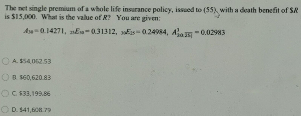 The net single premium of a whole life insurance