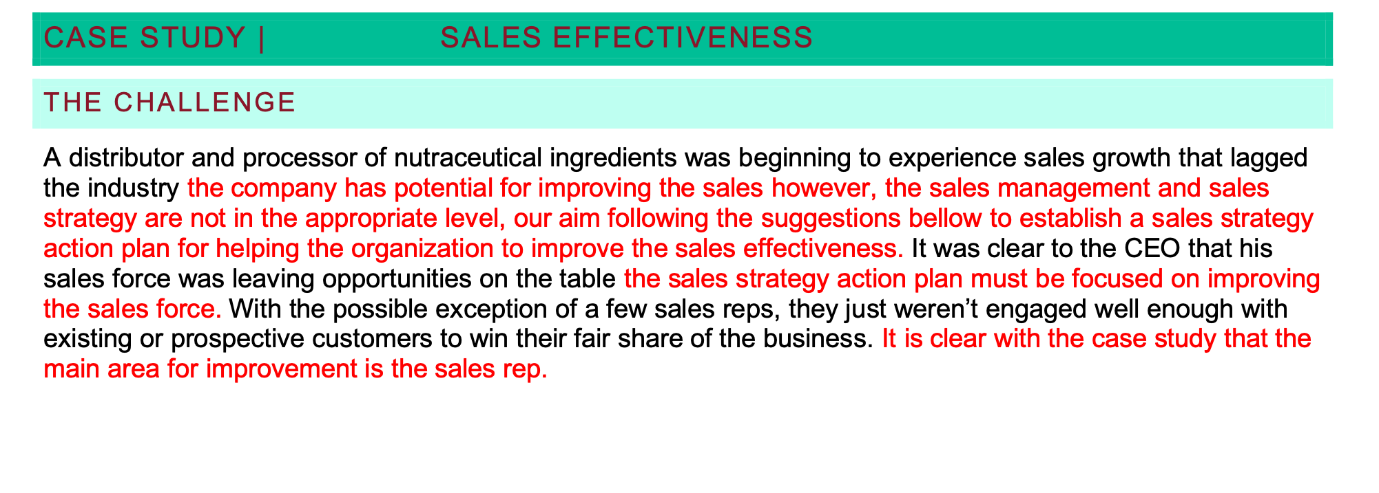 CASE STUDY SALES EFFECTIVENESS THE CHALLENGE A
