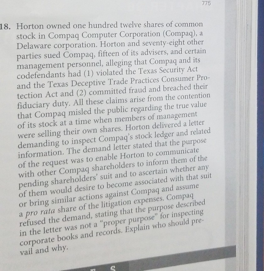 775 18. Horton owned one hundred twelve shares of