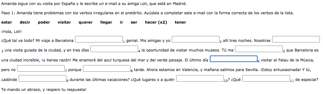 Spanish question Amanda sigue con su visita por